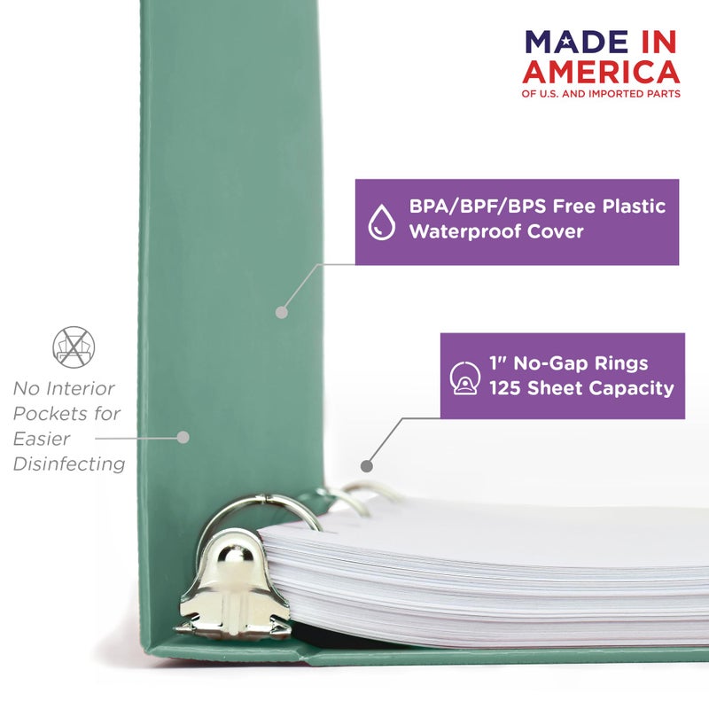 Carstens 1-Inch Heavy Duty 3-Ring Binder - Side Opening, Mint, Durable Plastic, Precision No-Gap Rings, Waterproof Cover, No Pockets, Holds 125 US Letter Sheets, BPA-Free, Made in USA (8707-3R) - Image 2